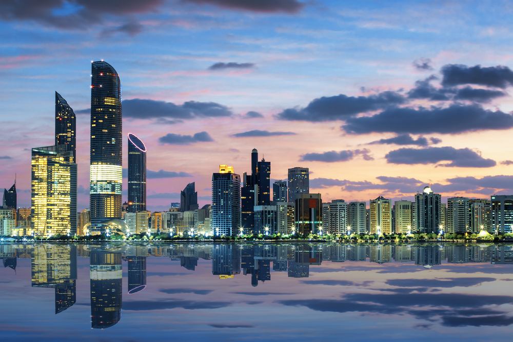 View,Of,Abu,Dhabi,Skyline,At,Sunset,,United,Arab,Emirates